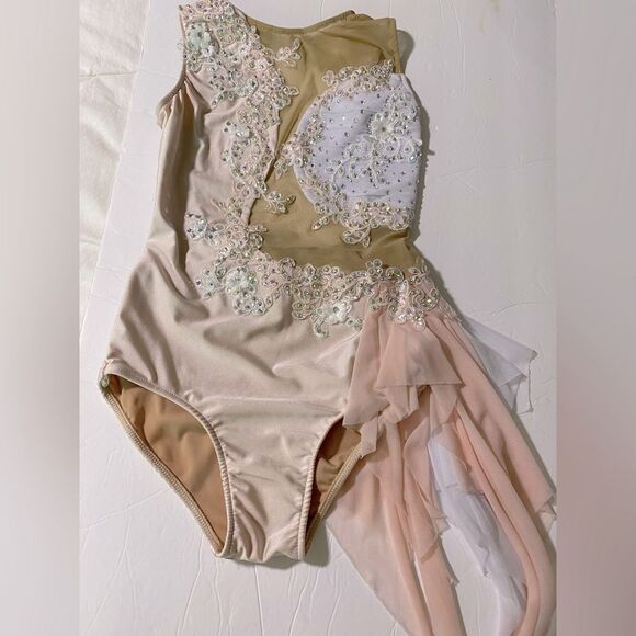 Glamour solo dance costume blush pink lace lyrical rhinestones SA-Small adult - Picture 4 of 14